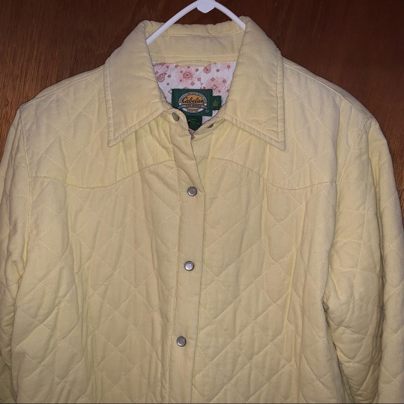 Women’s L REG CABELA’S Yellow Corduroy Quilted Cotton Polyester Insulated Jacket - Picture 2 of 12
